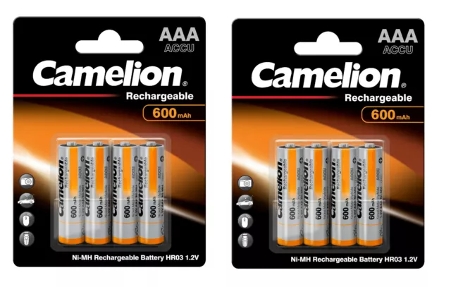 8 x CAMELION 600 mAh AAA Micro NI-MH Akkus 4er Pack Aufladbar Akku Telefon