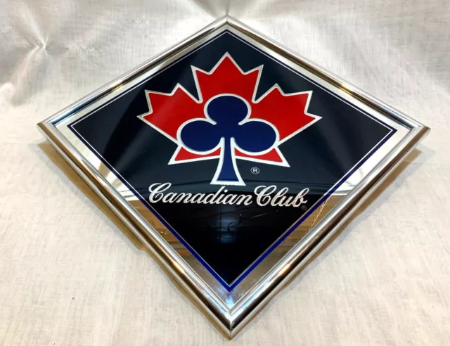 Vintage Canadian Club Whiskey Shiny Silver Framed Bar Sign w/ Sparkly Gold Trim