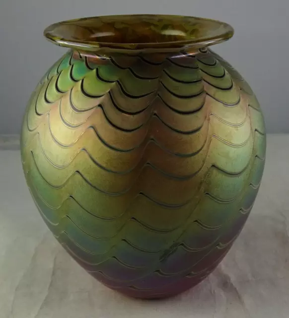 Vintage Craig Zweifel Pulled Iridescent Studio Art Glass 3 1/2" Urn Vase Signed