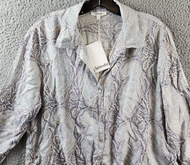 Splendid Mackenzie Paisley-Print Button Tie Front Shirt Women's M White Sand L/S 3