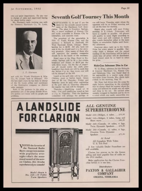 1932 Paxton & Gallagher Omaha Nebraska Superheterodyne Radios Vintage Print Ad