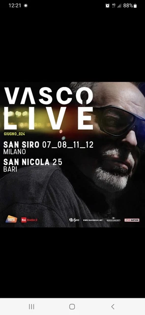 3 Biglietti Vasco Prato Gold Bari 26 Giugno 2024