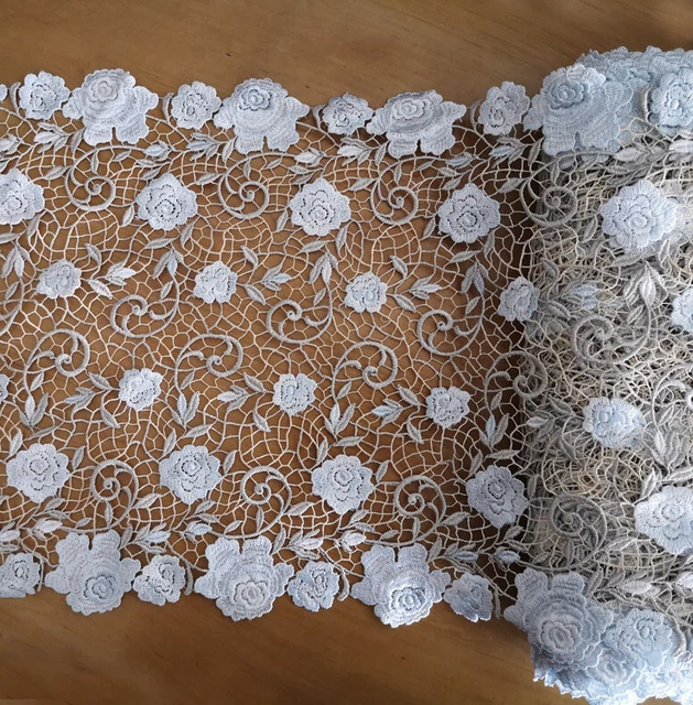 2.5 Yards 11" Wide Rayon Venise Vintage Floral Lace Trim Beige / Baby Blue s0312 2