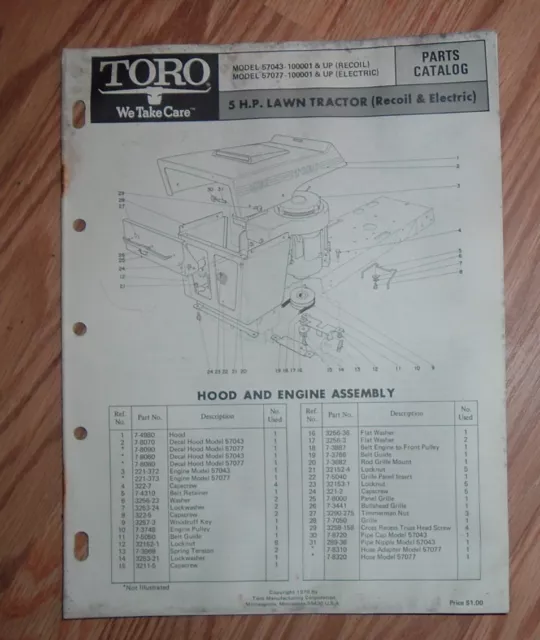 Toro  Parts Catalog 5Hp Lawn Tractor