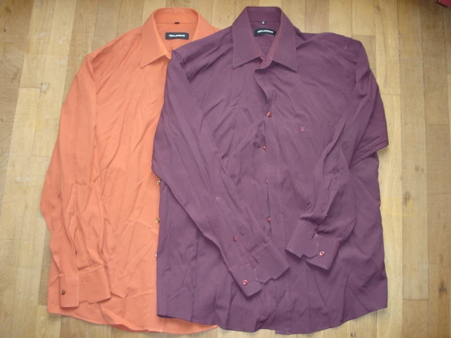 Chemise Homme Vintage TED LAPIDUS - Taille 44 - Coton Beige à Rayures - Manches Longues - Occasion Très Bon état