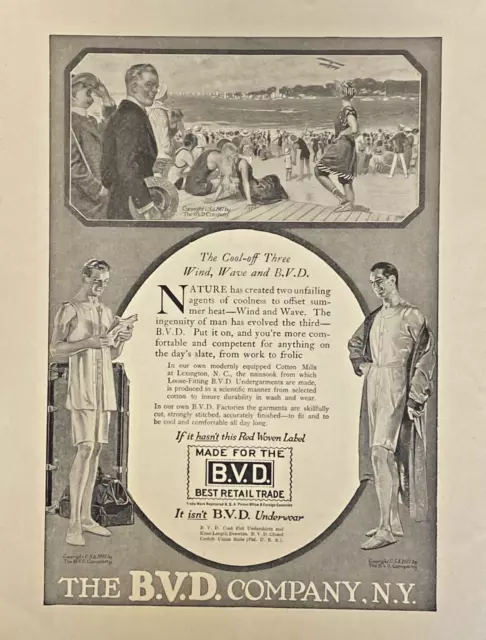 1917 BVD Men's Underwear Vintage Print Ad 9x12" Full Page Beach Scene Original