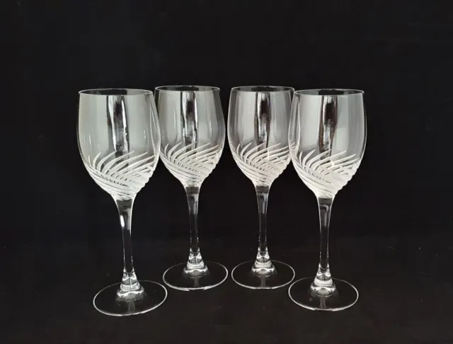 Cristal d'Arques SPIRALE MATE Cut Crystal 8" Wine Goblets Glasses ~ Set of 4