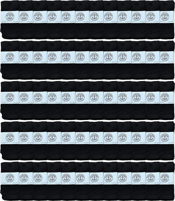 60 Pack of Yacht & Smith Kids Black Solid Tube Socks Size 4-6 - Boys Crew Sock
