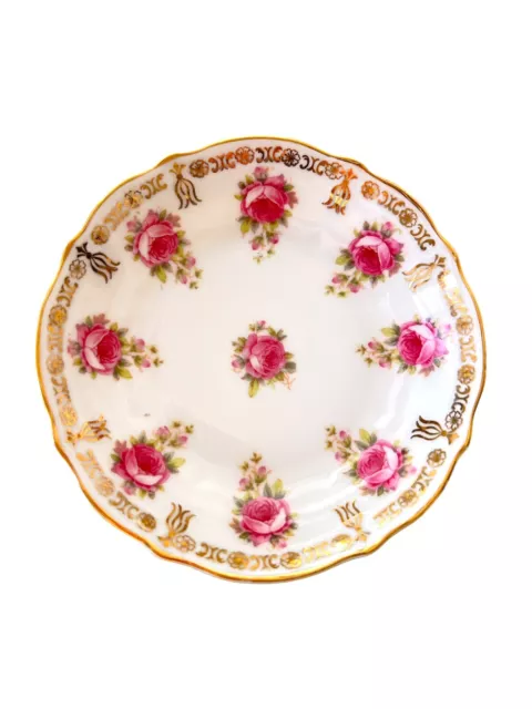 CT Carl Tielsch Altwasser Germany Pink Roses/Gold Gilt Scalloped Butter Dish 5”