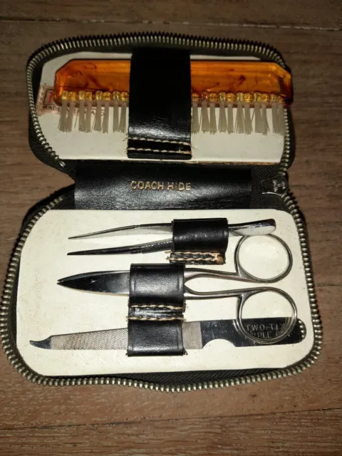 Mens Vintage Toiletry Travel Grooming Set Case Coach Hide