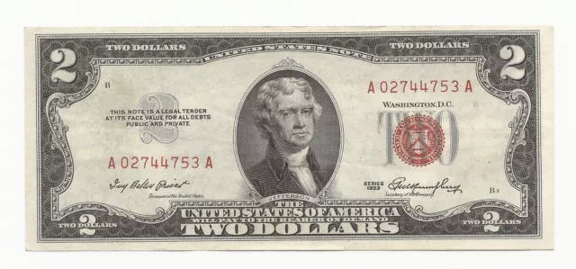 CRISP AU/CU 1953 $2 Dollar Bill Red Seal United States Note UNC UNCIRCULATED