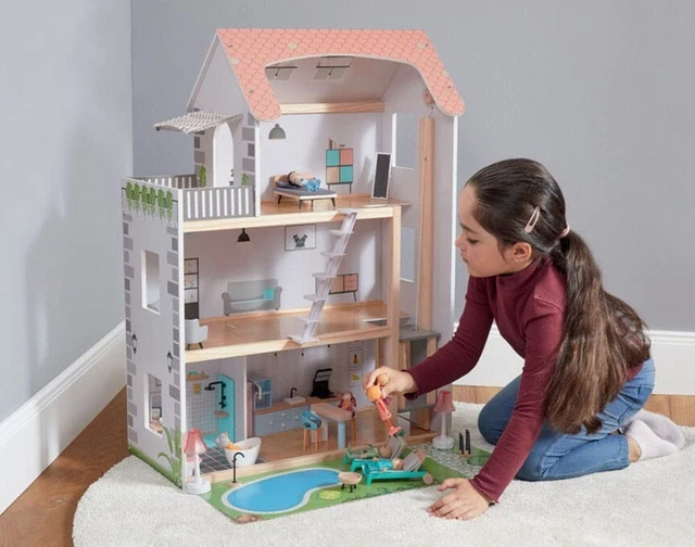 Junior Holzpuppenhaus 33-teiliges Möbelset! Premium Qualität Geschenk für Kinder