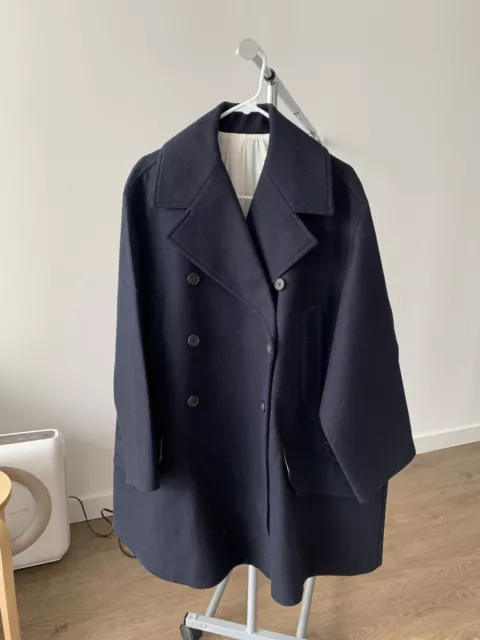 205W39NYC Calvin Klein Raf Simons Navy Blue Wool Coat Small 2