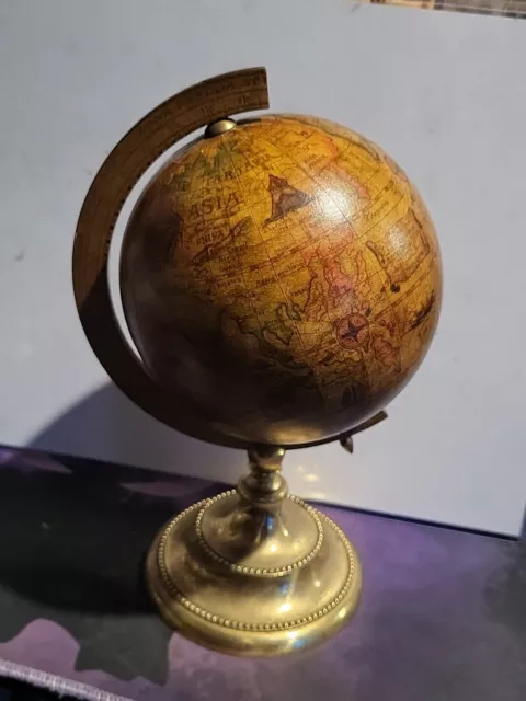 Vintage Brass World Globe  Turns Made In Italy