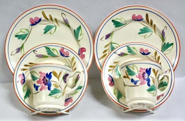 Pair Vintage Crown Devon Hand Painted Trios, Floral design, 1940's