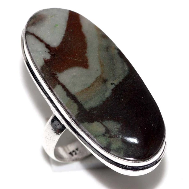 925 Silver Plated-Picasso Jasper Ethnic Gemstone Ring Jewelry US Size-9.5 JW