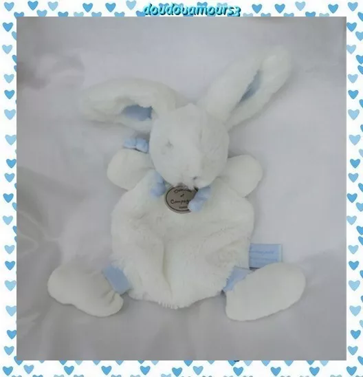 Doudou Peluche Lapin Plat Blanc Echarpe Bleue Nouée Doudou Et Compagnie
