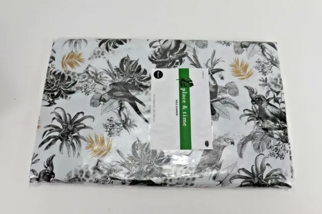 Place & Time Wild Summer Vinyl Tablecloth Round 60" Cockatiel Bird Tropical NEW