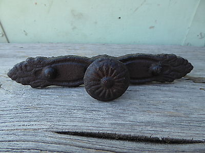 Rustic Cast Iron Handle Knob with back plate Farmhouse Cast Iron Cabinet Pull