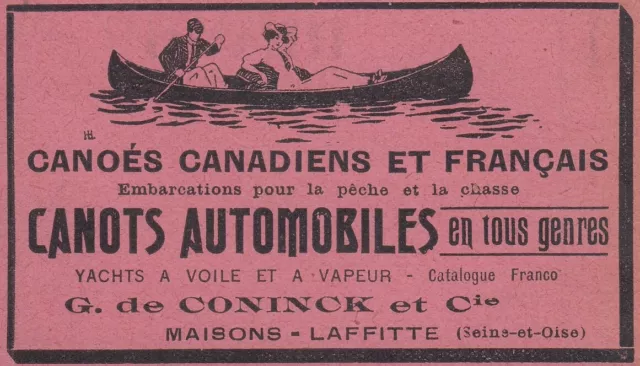 V6980 Canoés Canadiens et Français G. de Coninck, Pubblicità, 1912 vintage ad