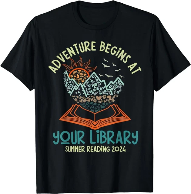 ADVENTURE BEGINS AT Your Library Summer Reading 2024 Cat TShirt 21.99