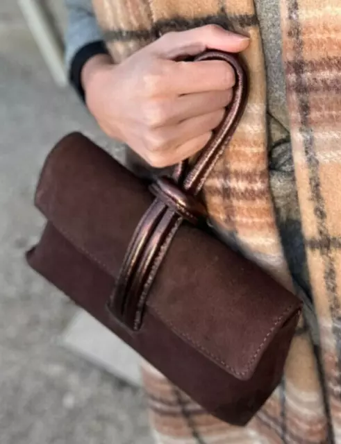 Bolso de mano para mujer bolso de hombro con nudo CUERO GENUINO marrón...