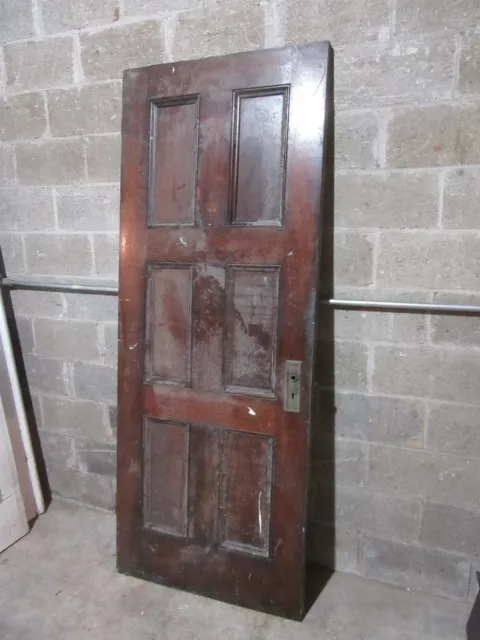 ~ ANTIQUE OAK 6 PANEL DOOR WITH HARDWARE X ~ 32 x 81.5 ARCHITECTURAL SALVAGE 3
