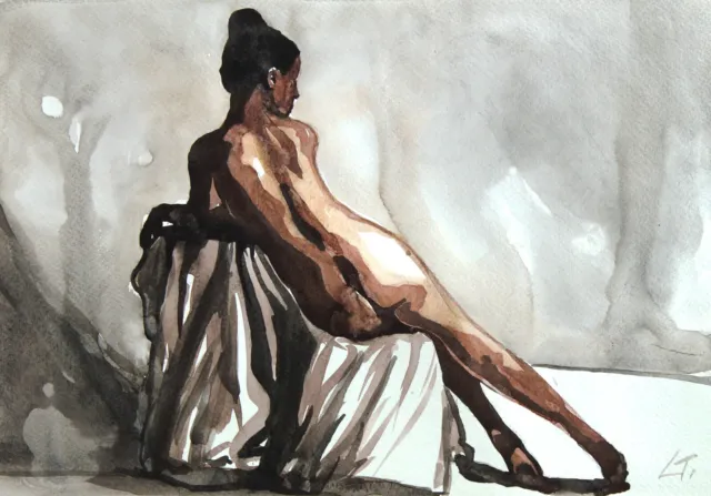 ORIGINAL Aquarellgemälde. 14x10" Aktkunst Erotik Frau weibliche Figur