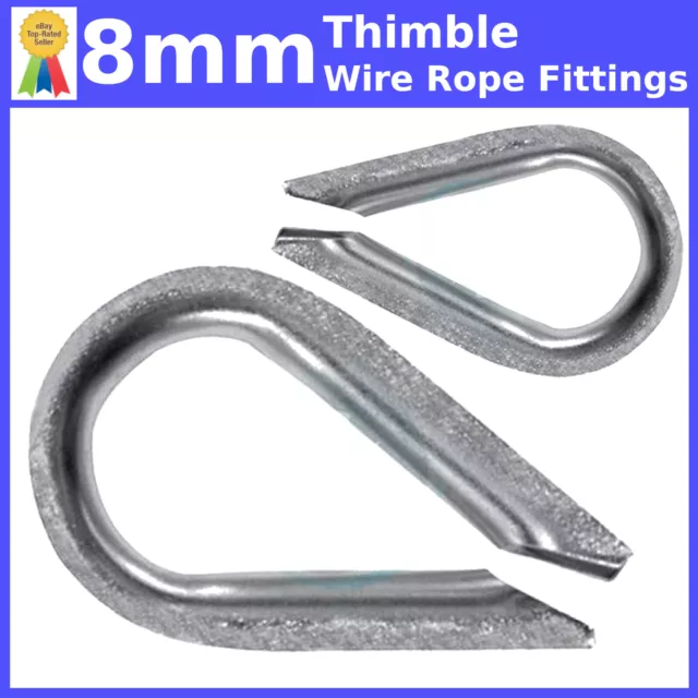 8mm THIMBLE WIRE ROPE FITTINGS CABLE CLAMP CLIPS GRIPS BRIGHT ZINC PLATED