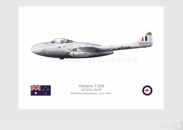 Warhead Illustrated Vampire T.35A 2(F) OCU RAAF A79-808 Aircraft Print