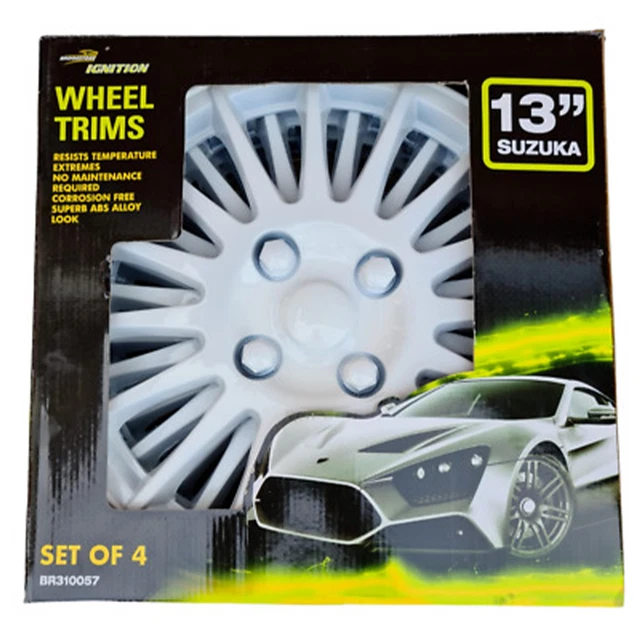 13" Wheel Trims Covers Hub Caps Set of 4 Super Resistant 13 inch White JDM Style