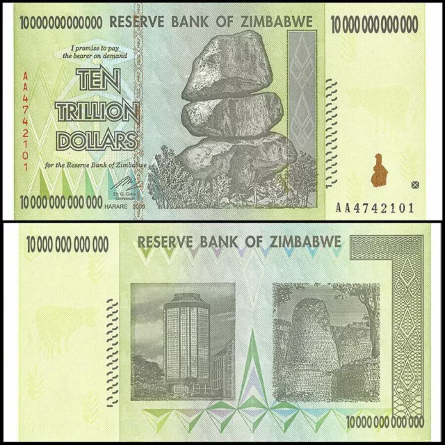 Zimbabwe 10 Trillion X 10 Pieces (PCS), AA/2008, P-88, UNC, 100 Trillion Series 3