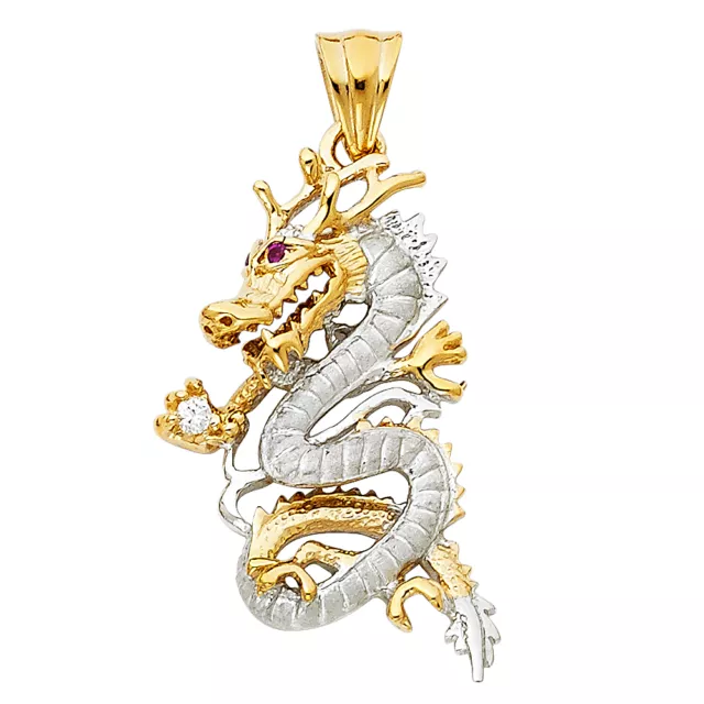 14K Two Tone Gold Dragon Pendant EJPT1538