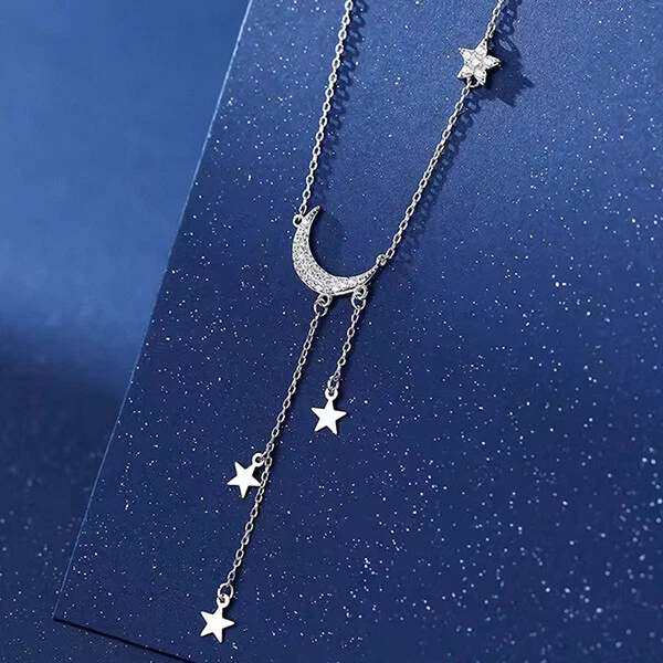 925 Silver Filled Star Moon Pendant Chain Necklace Womens Girls Jewellery Choker 3
