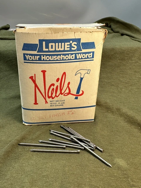 Vintage box of nails - Lowe's Your Household Word.  Open box.  6D Finishing 2in.