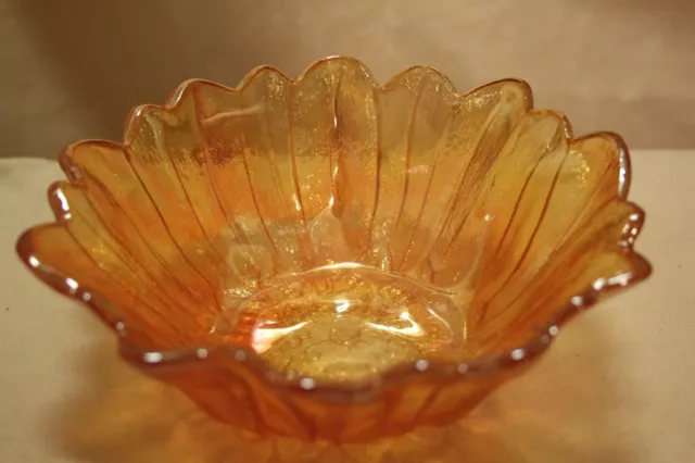 Vintage Indiana Glass Carnival Glass:  Amber Iridescent Lily Pon Bowl