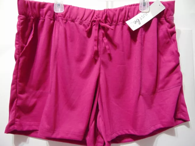 Just Be... Fuschia Pocket Patch Shorts Size 2X Elastic / Tie Waist NEW w/ TAGS!