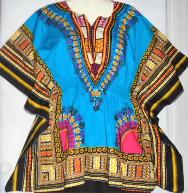 Advance Womens Top Shirt Dashiki Cotton Elastic Retro Free Size L XL Blue