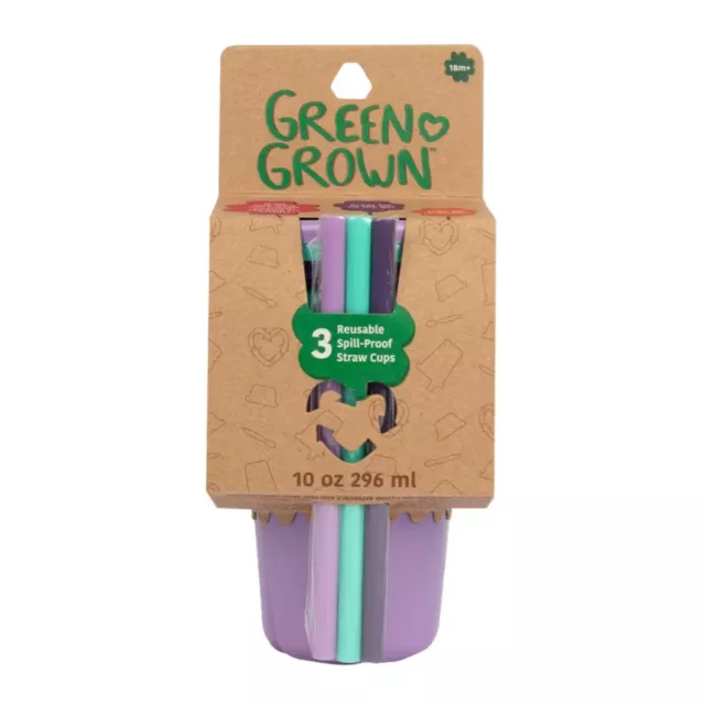 Green Grown Reusable Spill-Proof Straw Cups for Toddlers New set of 3 Tomy 2021