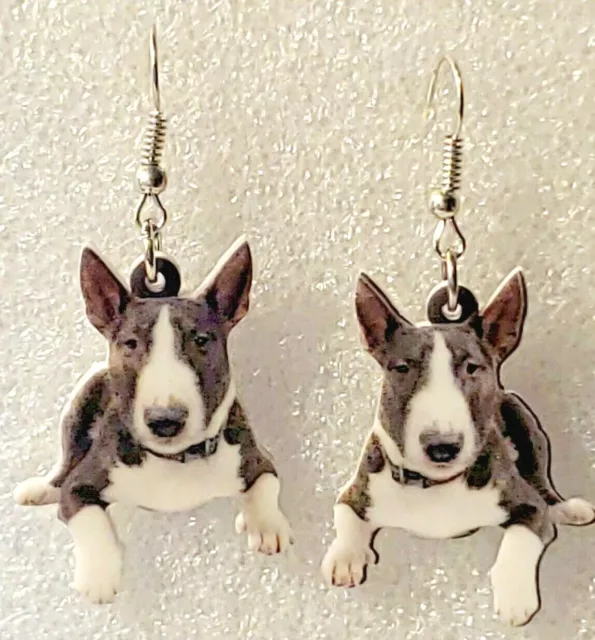 Bull Terrier Dog Double-Sided Flat Acrylic Hook Earrings Jewelry