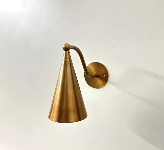 Handcrafted Modern Style Mid Century Raw Brass Wall Lamp