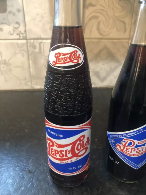 Lot of 3 Pepsi Cola Soda Bottles- Full and unopened 2