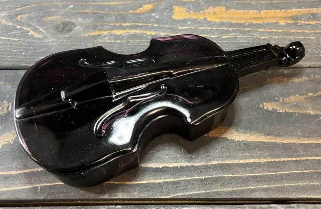 Vintage L.G. Wright Violin / Cello 10” Amethyst  Glass Dark Purple Dish with Lid