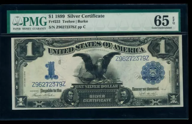 AC Fr 233 1899 $1 Silver Certificate PMG 65 EPQ BLACK EAGLE Type II variety