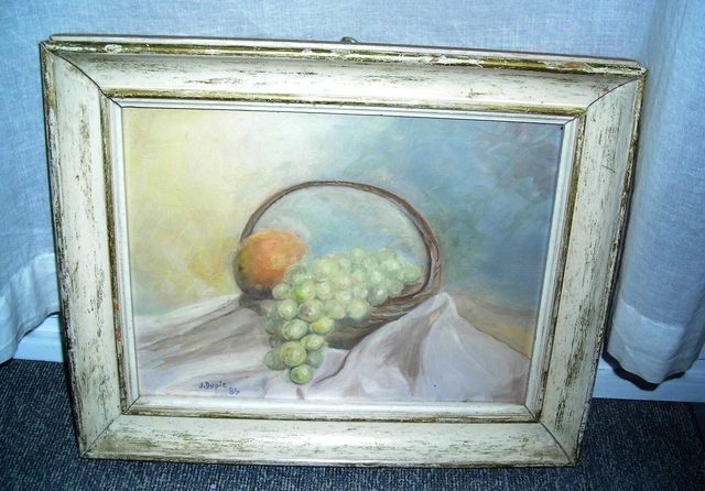 Tableau ancien, huile sur panneau bois nature morte signé à identifier rare