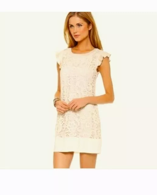 ELLA MOSS Embroidered Lace & Faux Suede Cream Ivory Dress Sz S