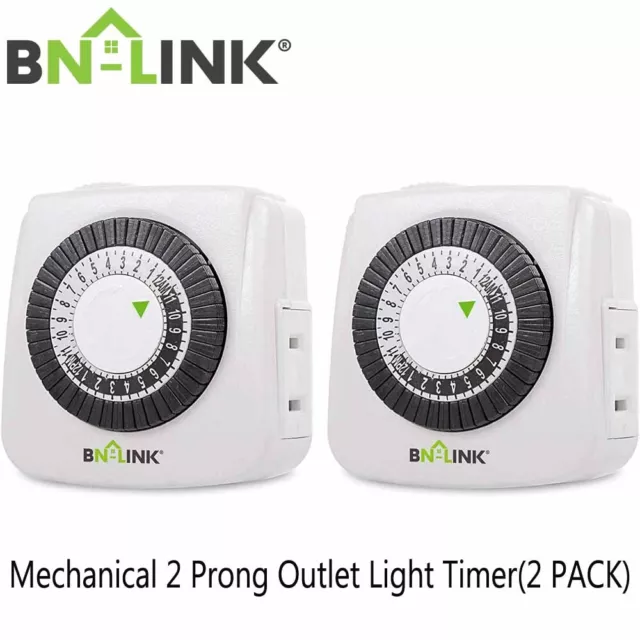 Bn-LINK 2 Pack Indoor 24-Hour plug in Mechanical Outlet Timer Daily use, 2 prong