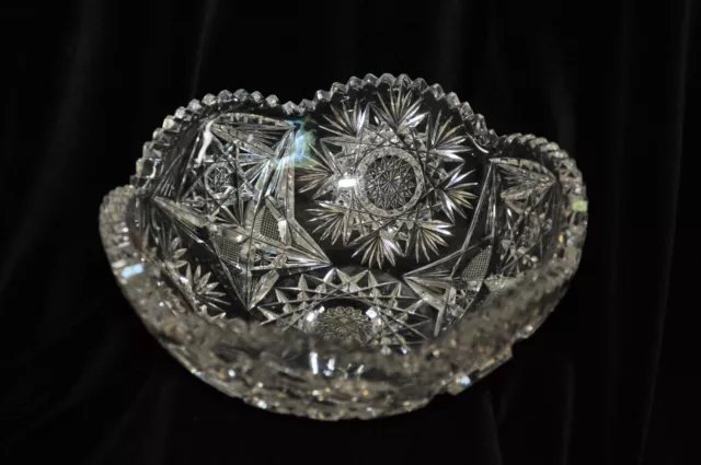 Vintage American Brilliant Deep Cut Heavy Crystal Sawtooth Bowl 8” x 3”