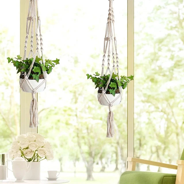 3 piezas Decoración del hogar tejida con exhibición de borla Patio para colgador de plantas de macrame en maceta