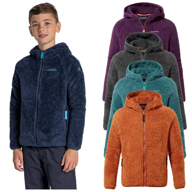 2023 Craghoppers Junior Kaito Giacca con Cappuccio Bambini Ragazzi Ragazze Cappotto Pile Cerniera Intera